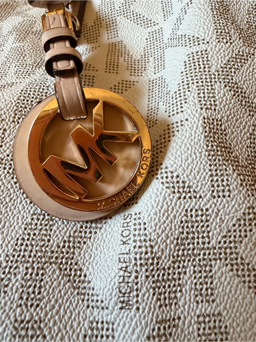 Michael Kors Tan Beige MK Logo Tote with Gold Charm - Picture 3 of 8